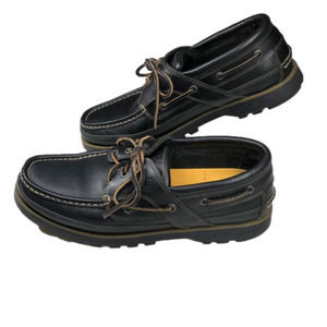 Men’s Sperry Top-Sider Black leather 3-eye boat shoe. Size 10M